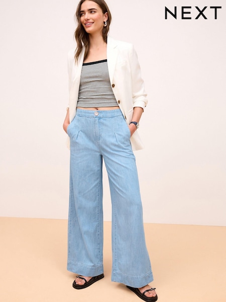 Albastru - Lightweight Denim Wide Leg Jeans (Q98913) | 144 LEI