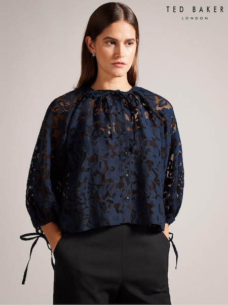 Ted Baker Blue Puff Sleeve Blouse With Tie Detail (Q98989) | €79