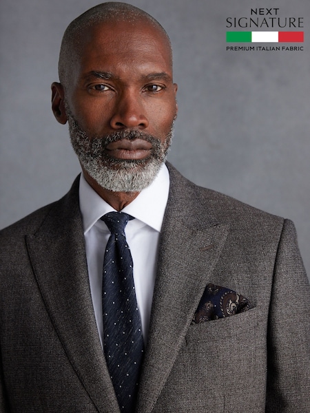 Neutral Slim Fit Signature TG Di Fabio Italian Fabric Textured Suit Jacket (Q99013) | €171
