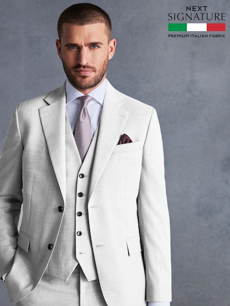 Grey Slim Fit Signature Tollegno Italian Wool Textured Suit Jacket (Q99014) | €173