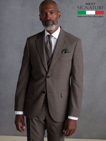 Brown Slim Fit Signature Tollegno Italian Wool Textured Suit Jacket (Q99027) | €149