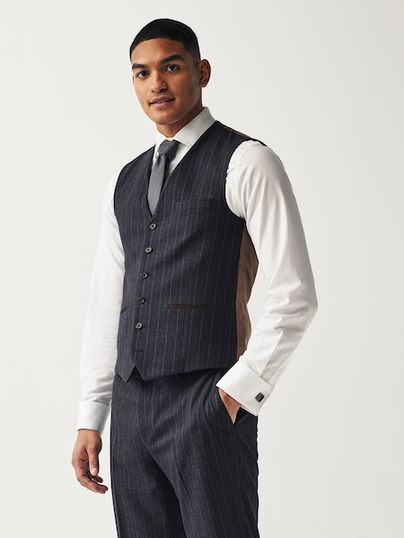 Navy Blue Regular Fit Stripe Suit Waistcoat (Q99042) | €10