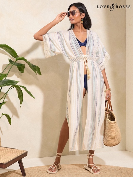 Love & Roses Metallic Stripe Kaftan Cover Up (Q99052) | 188 LEI