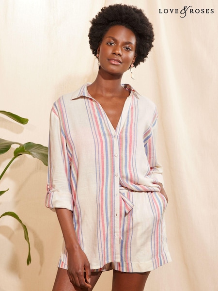Love & Roses Stripe Button Through Shirt Co Ord (Q99057) | 121 LEI