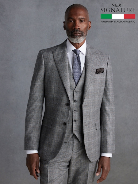 Grey Signature Marzotto Check Suit Jacket (Q99067) | €202