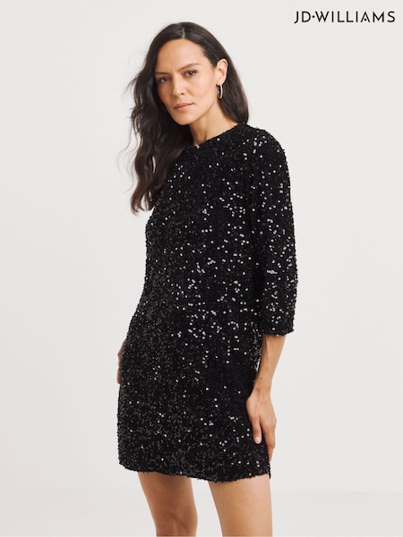 JD Williams Black Velvet Sequin Shift Dress (Q99082) | €34