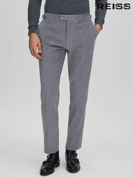 Reiss Ice Blue Kempton Slim Fit Corduroy Trousers with Turn-Ups (Q99086) | AED1,282