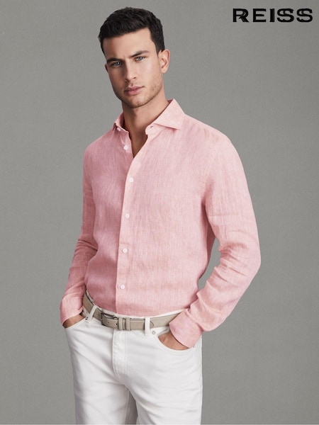 Reiss Flamingo Ruban Linen Button-Through Shirt (Q99110) | €149