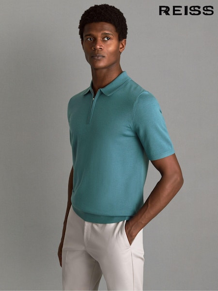Reiss Ocean Green Maxwell Merino Wool Half-Zip Polo Shirt (Q99122) | €36