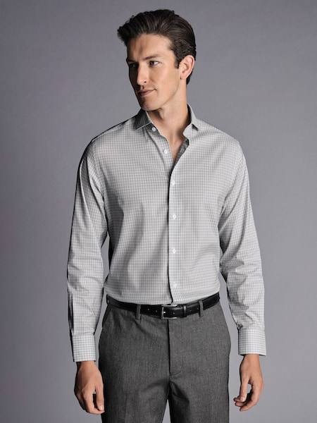 Charles Tyrwhitt Grey Grid Check Non-Iron Stretch Twill Slim Fit Shirt (Q99216) | AED204