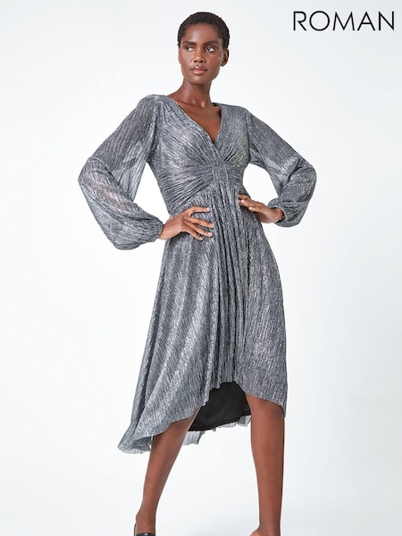 Roman Metallic Plisse Twist Front Shimmer Dress (Q99358) | €41.50