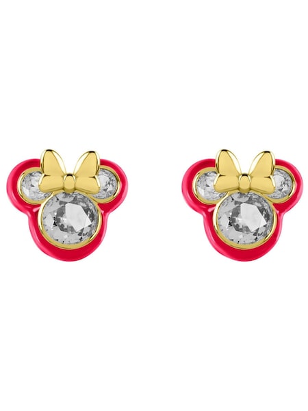Peers Hardy Pink Disney 100 Minnie Mouse Gold Plated Cubic Zirconia Enamel Studs (Q99367) | AED97