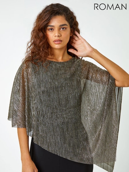 Roman Metallic Shimmer Asymmetric Overlay Blouses (Q99539) | €31