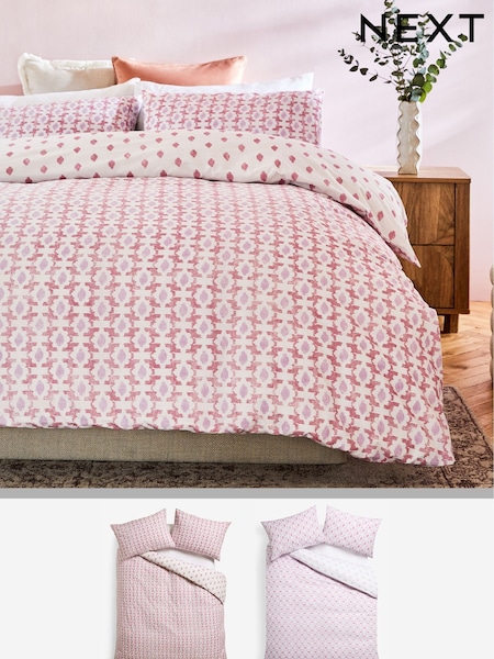 2 Pack Lilac Purple Ikat Reversible Duvet Cover and Pillowcase Set (Q99573) | €21 - €45
