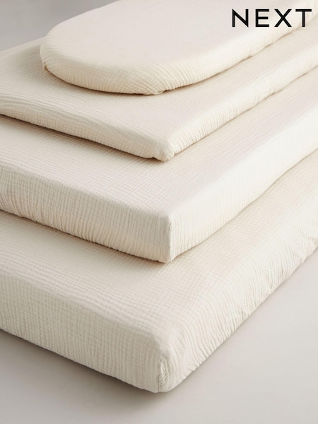 2 Pack Cream Baby 100% Cotton Muslin Fitted Sheets (Q99575) | 69 QAR - 137 QAR