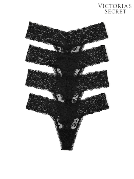 Victoria's Secret Black Thong 4 Pack Knickers (Q99658) | €22.50