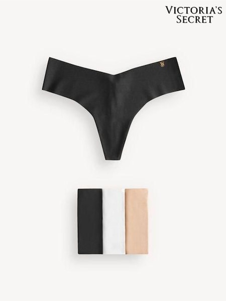 Victoria's Secret Black Nude White Thong 4 Pack Knickers (Q99708) | €22.50
