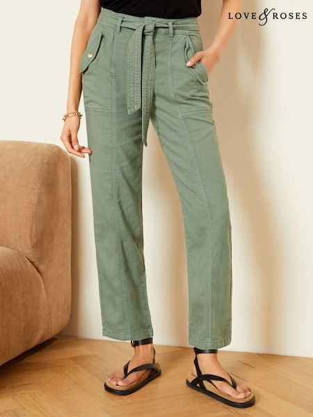 Verde kaki - Cu curea Pantaloni utilitară din bumbac Love & Roses (Q99775) | 139 LEI