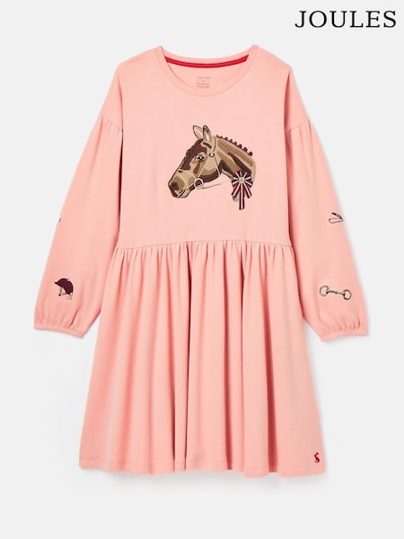 Joules Girls' Aubrey Pink Horse Jersey Dress (Q99797) | R$ 255 - R$ 285