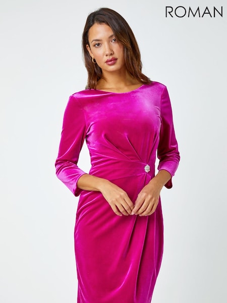 Roman Pink Velvet Twist Diamante Detail Dress (Q99842) | €31