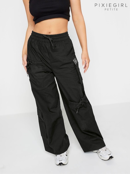 PixieGirl Petite Black Pocket Detail Label Cargo 100% Cotton Trousers (Q99972) | ₪171