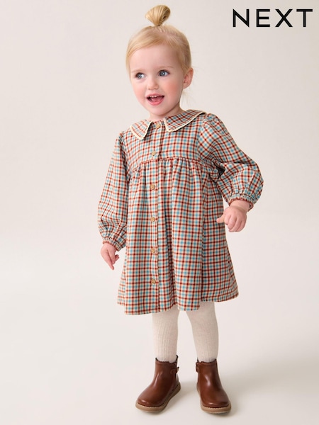 Blue/Ginger Check 100% Cotton Collar Dress (3mths-8yrs) (Q99982) | €8 - €12