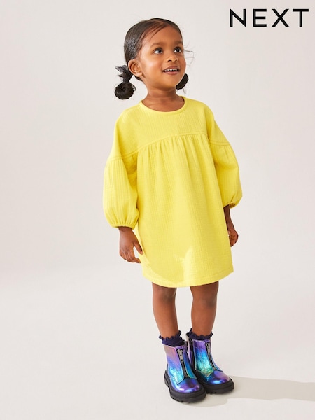 Yellow Textured 100% Cotton Dress (3mths-8yrs) (Q99985) | €8 - €10