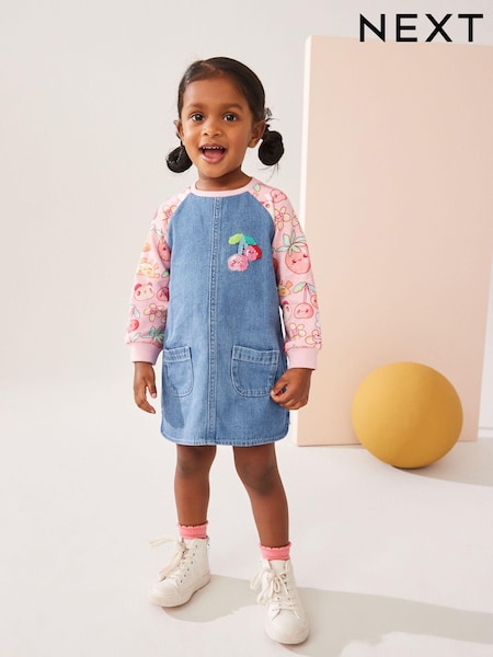 Roza s potiskom sadja - 100% Cotton Raglan Denim Dress (3mths-8yrs) (Q99989) | € 11 - € 15