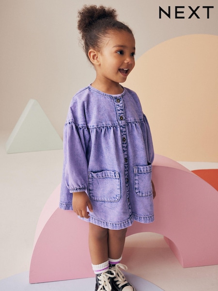 Purple Denim 100% Cotton Button Through Dress (3mths-8yrs) (Q99991) | AED53 - AED63