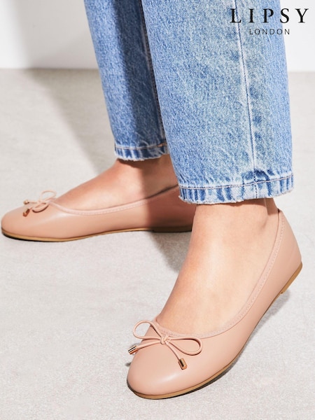 Nude - Lipsy Metal Bow Faux Leather Ballet Pump (R00981) | 14 €