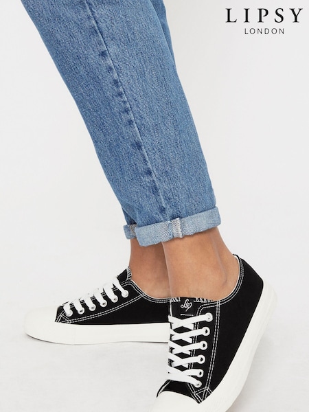 Lipsy Black Canvas Wide Fit Low Top Lace Up Canvas Trainer (R01083) | € 8