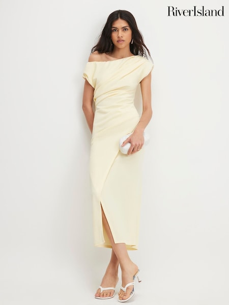 Жовтий - River Island Asymmetric Drape Wrap Midi Dress
