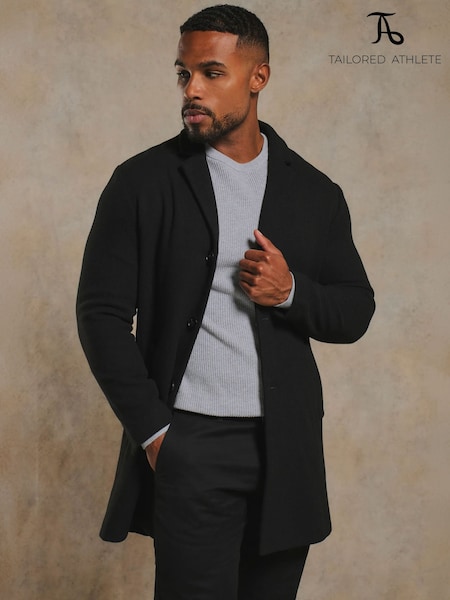 שחור - Regular Tailored Athlete Muscle Fit Single Breasted Overcoat