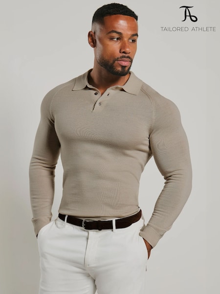 Бежевий - Regular Tailored Athlete Muscle Fit Extra Fine Merino Wool Polo Shirt