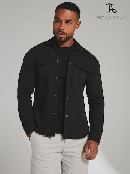 Black - Regular Tailored Athlete Muscle Fit Twill Jersey Shacket