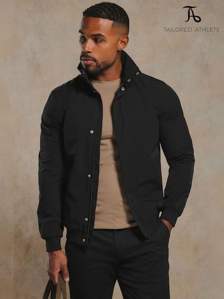 Black - Regular Tailored Athlete Muscle Fit Shower Resistant Funnel Neck Jacket