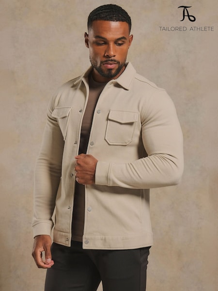 لون طبيعي - Regular Tailored Athlete Muscle Fit Twill Jersey Shacket