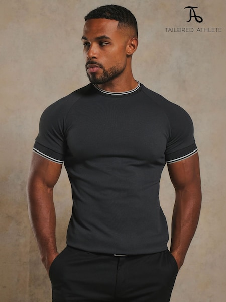 Grey - Regular Tailored Athlete Muscle Fit Textured Tipped T-shirt