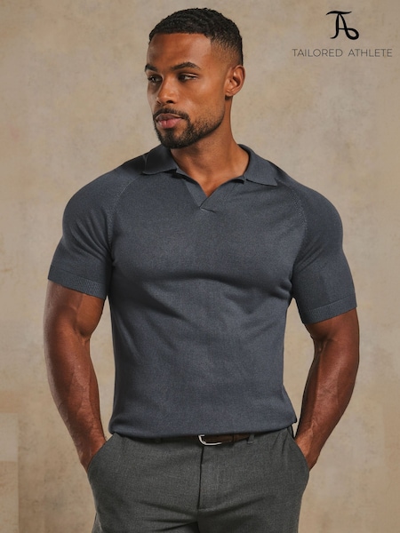 Grey - Regular Tailored Athlete Muscle Fit Open Collar Knitted Polo Shirt