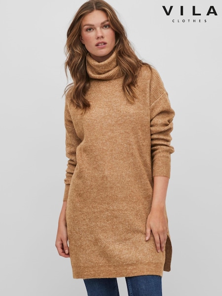 VILA Camel Roll Neck Knitted Dress (R04071) | €20