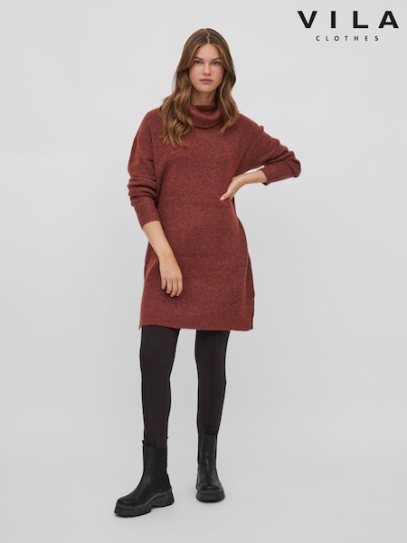 VILA Rust Roll Neck Knitted Dress (R04089) | €20