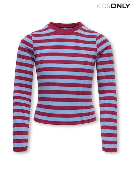 Blue And Red Stripe - Only Kids Ribbed Long Sleeve T-shirt