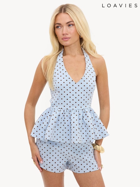 Albastru - Loavies Enchanted Echo Shorts With Brown Polka Dots
