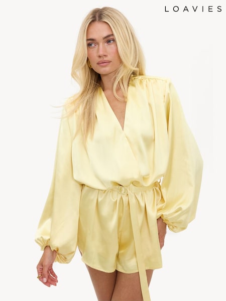 Yellow - Loavies Garden & Grace Satin-effect Playsuit