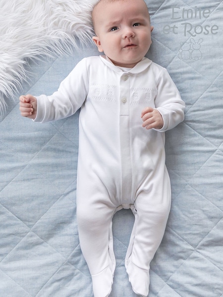 White - Emile Et Rose Jesse Front Opening All In One With Teddy Embroidery & Hat