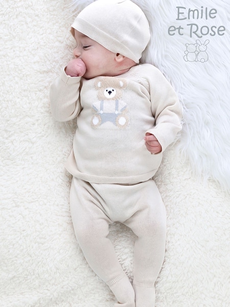 Asul - Emile Et Rose Marco Knitted Two-piece With Teddy Motif, Foot-in Leggings & Hat