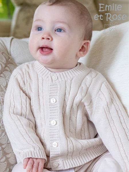 Natural - Emile Et Rose Morgan Knitted Cardigan With Cable Pattern