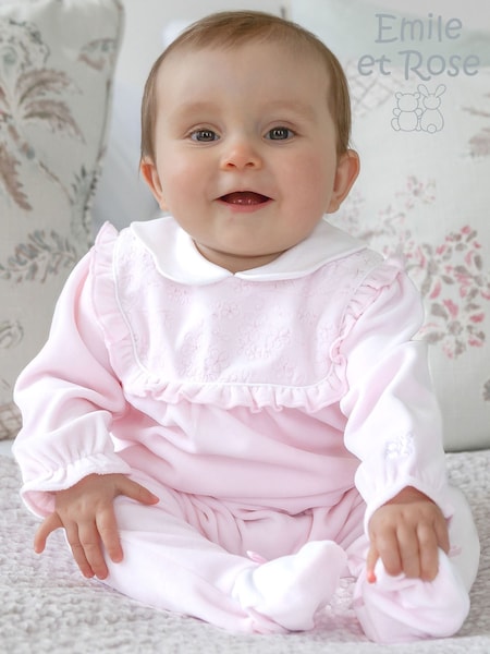 Çəhrayı - Emile Et Rose Maddy Velour All-in-one With Embroidery, Frill & Large Collar