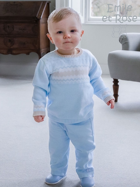 Blue - Emile Et Rose Martin Jumper With Fairisle Design & Soft Cotton Trousers