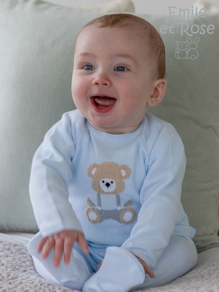 bleu pâle - Emile Et Rose Marco Knitted Two-piece With Teddy Motif, Foot-in Leggings & Hat